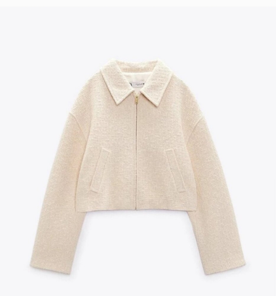 Nwt ZARA textured Bomber Women's Cream Jacket Size XS